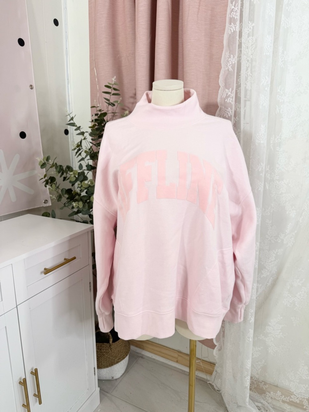 aerie Light Pink Funnel Neck Fleece Pullover Bin#4